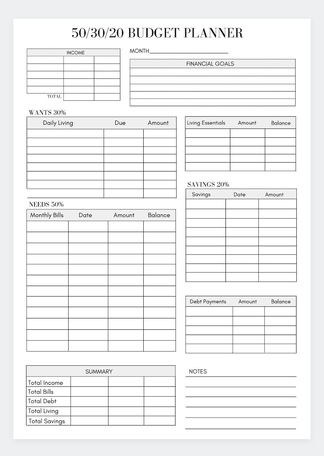 Grey 50/30/20 Budget Planner, Budget Tracker,Budgeting,Budget pertaining to Free Printable 50 30 20 Budget Spreadsheet Template