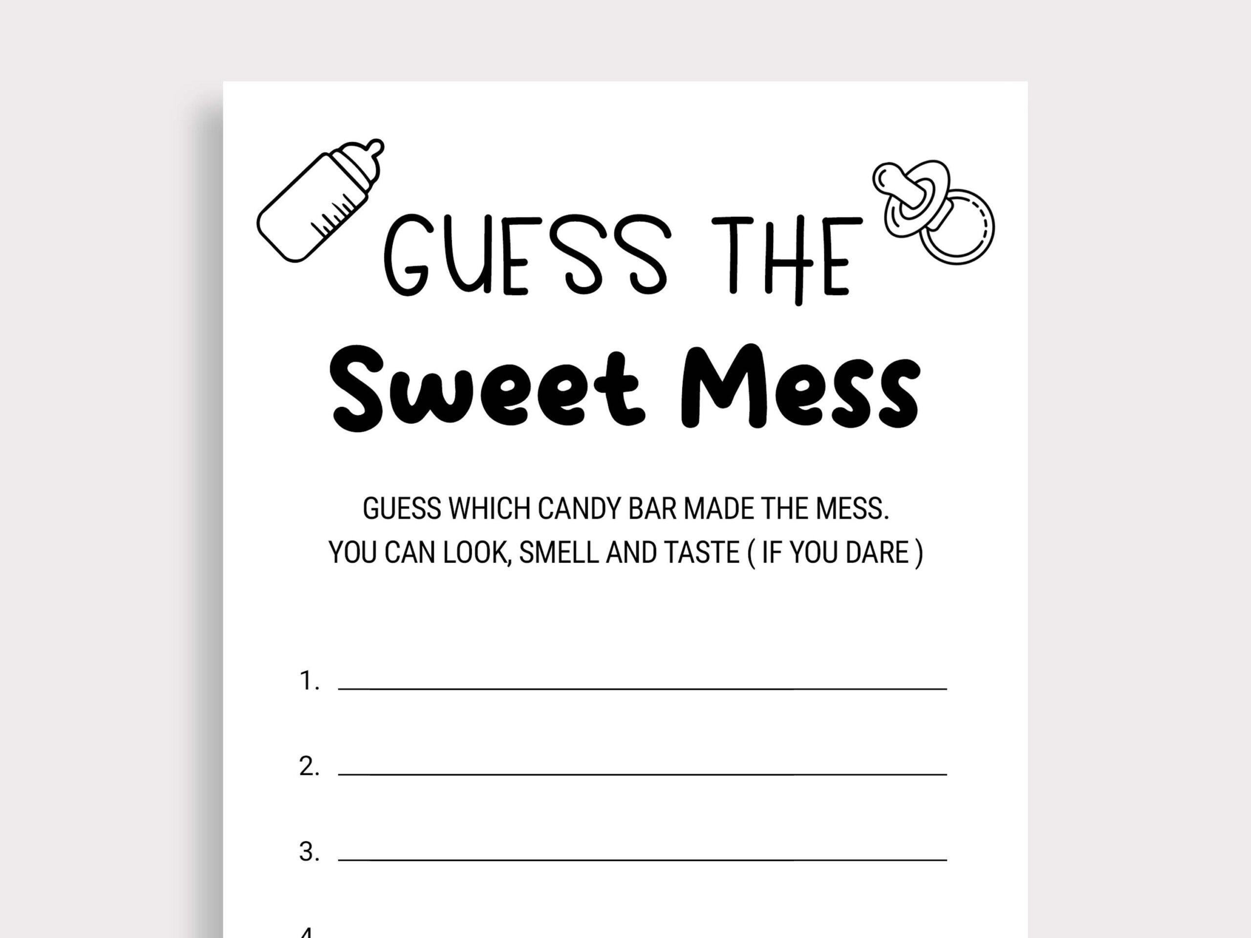 Guess The Sweet Mess Game Candy Bar Game Dirty Diaper Game Baby throughout Free Printable Dirty Diaper Game Template