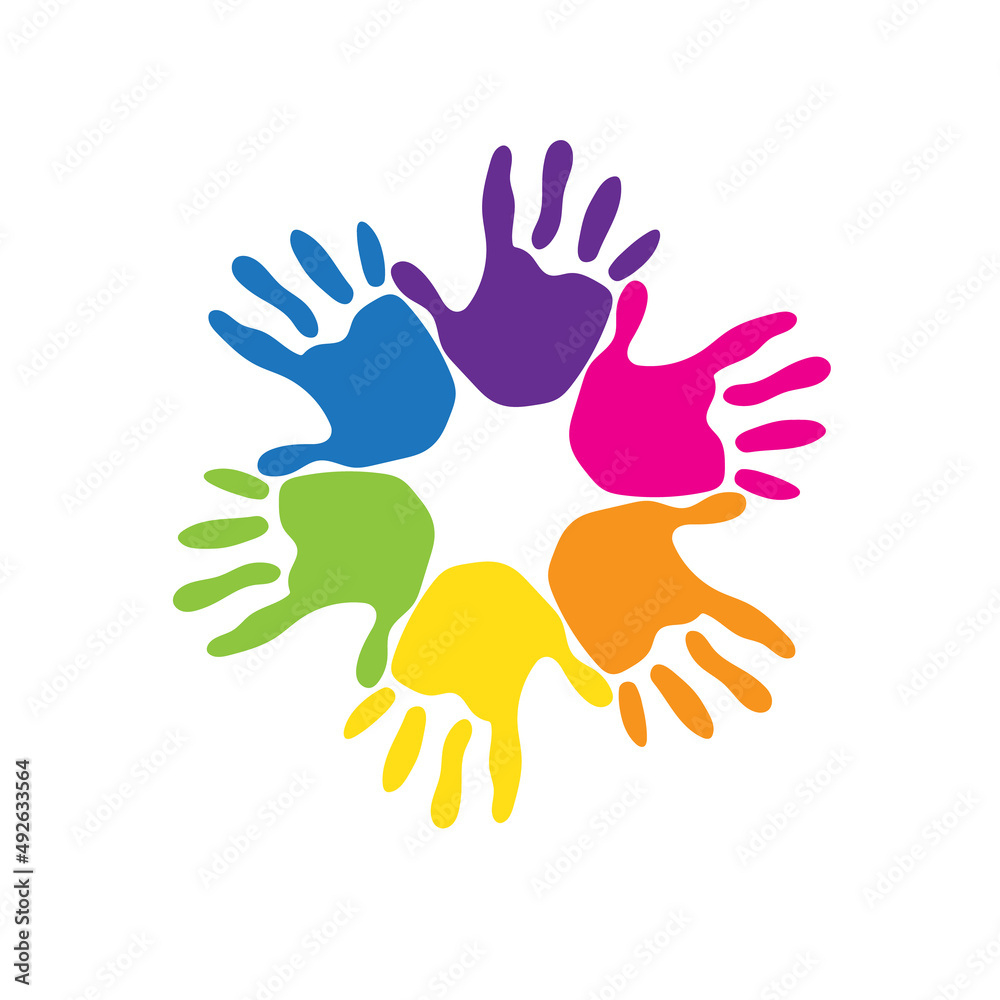 Hands Print Six People. Children Hands In Vivid Colors Logo Icon intended for Free Printable Child&amp;amp;#039;s Hand Template