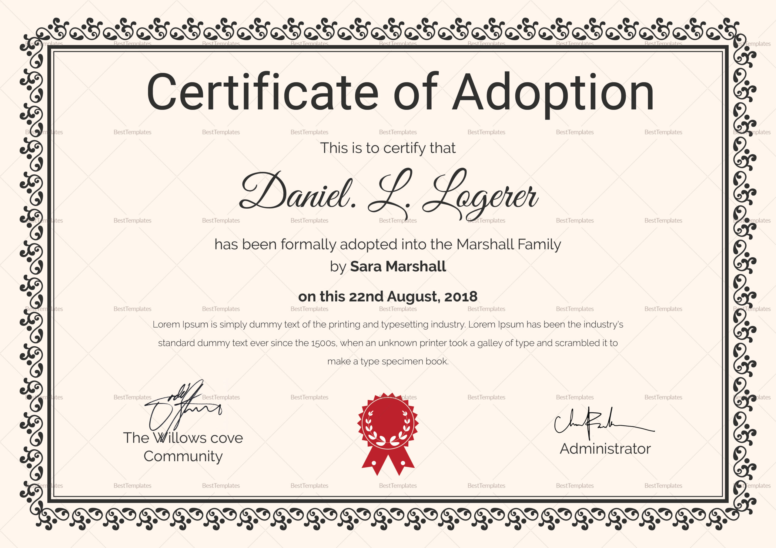 Happy Adoption Certificate Design Template In Psd, Word with regard to Free Printable Adoption Certificate Template