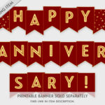 Happy Anniversary Printable Banner, Black & Gold Anniversary Party Intended For Free Printable Anniversary Banner Template