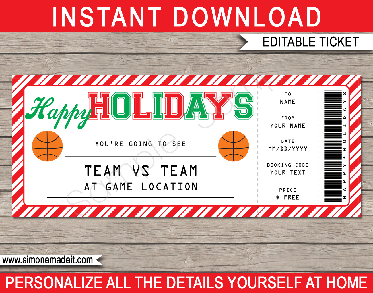 Holidays Basketball Ticket Gift Voucher - Printable Basketball throughout Free Printable Basketball Ticket Template