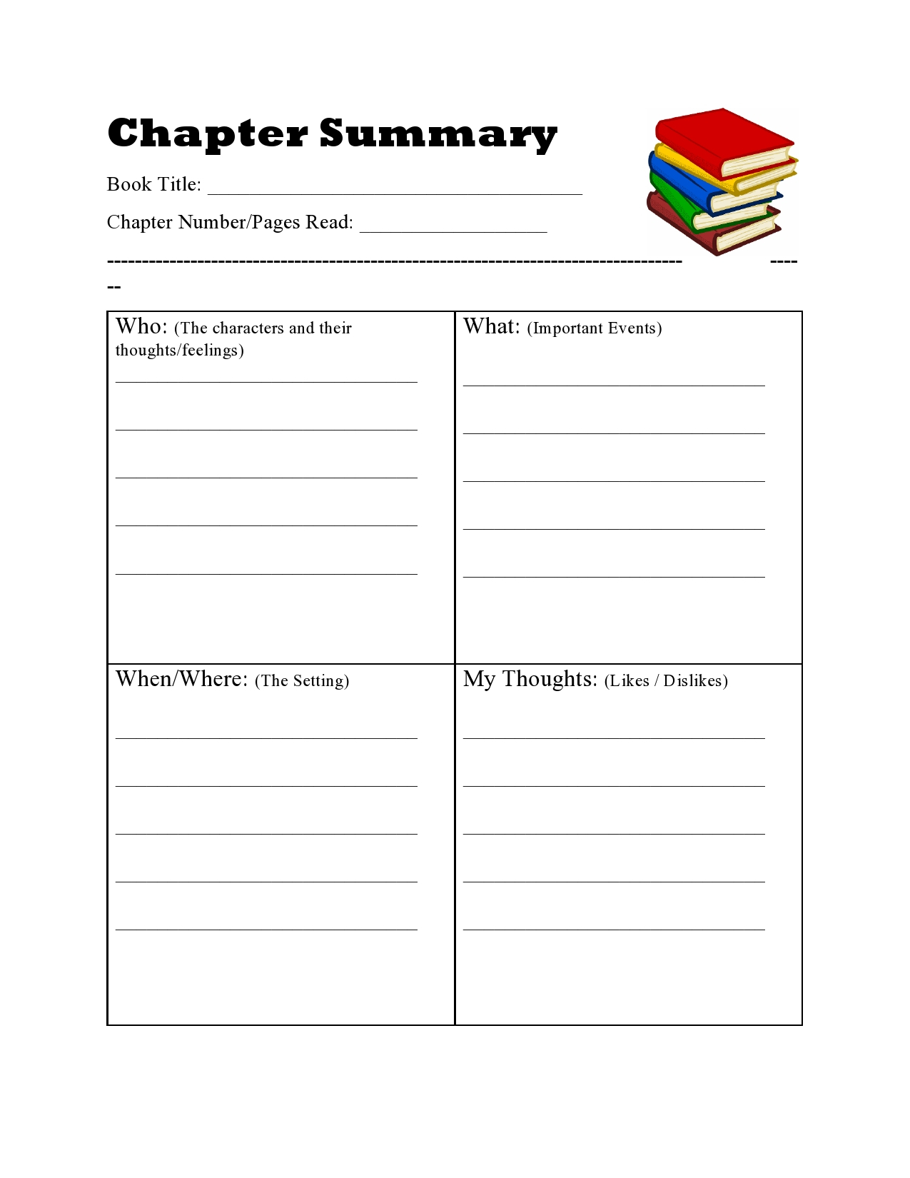 Homeschool Printables - Chapter Summary regarding Free Printable Chapter Summary Template