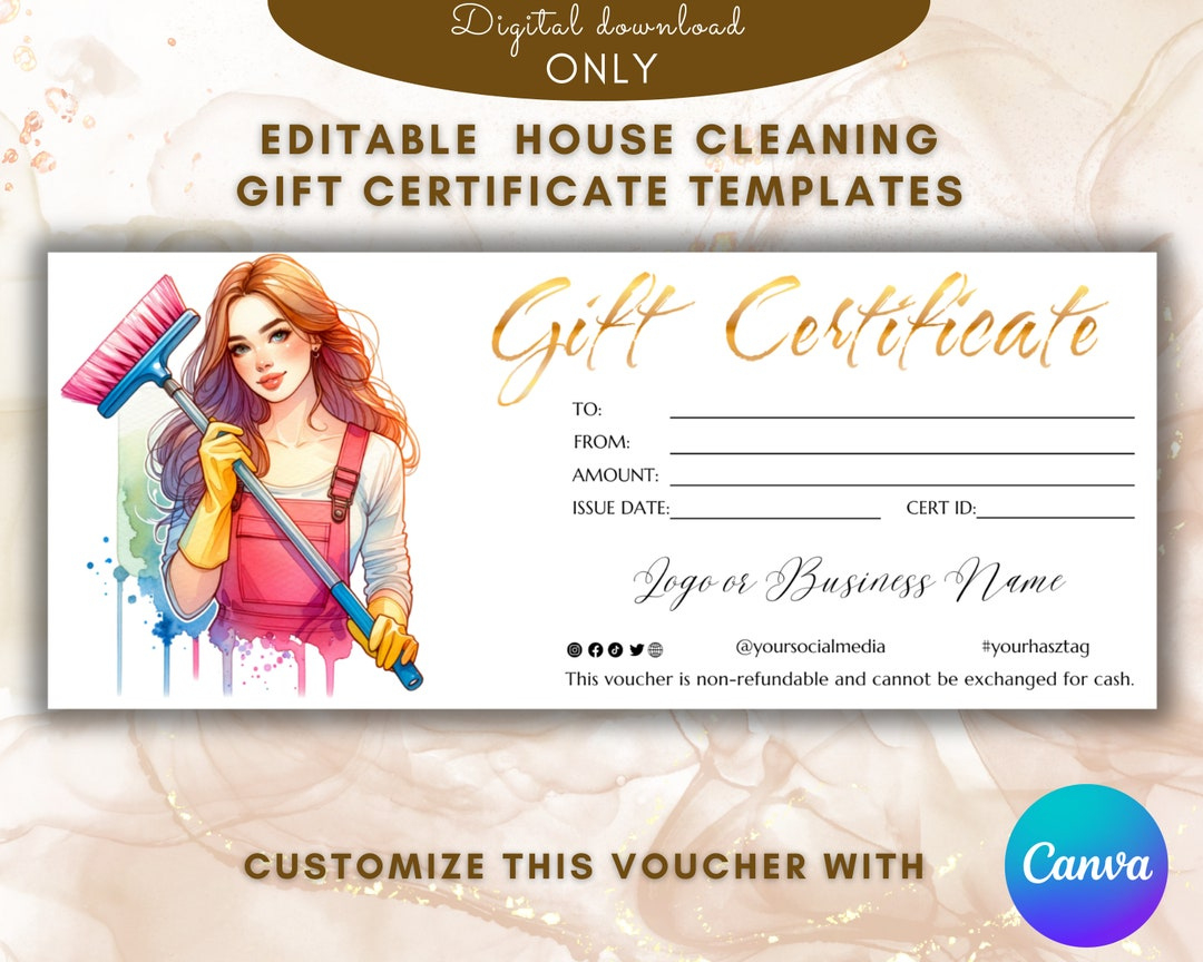 House Cleaning Gift Certificate Template Housekeeping Gift Card for Free Printable Editable House Cleaning Gift Certificate Template