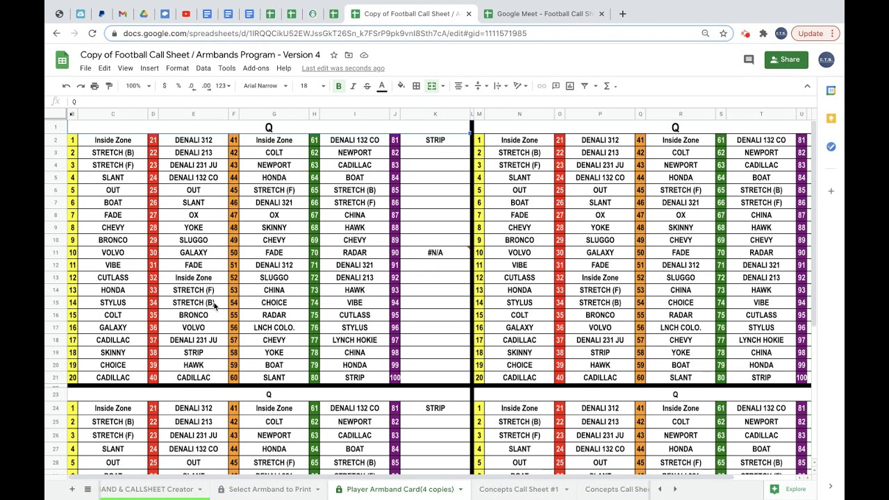 How To Create Football Armbands And Call Sheets - Version 4 At Www.coachingtimesavers within Free Printable Baseball Wristband Template