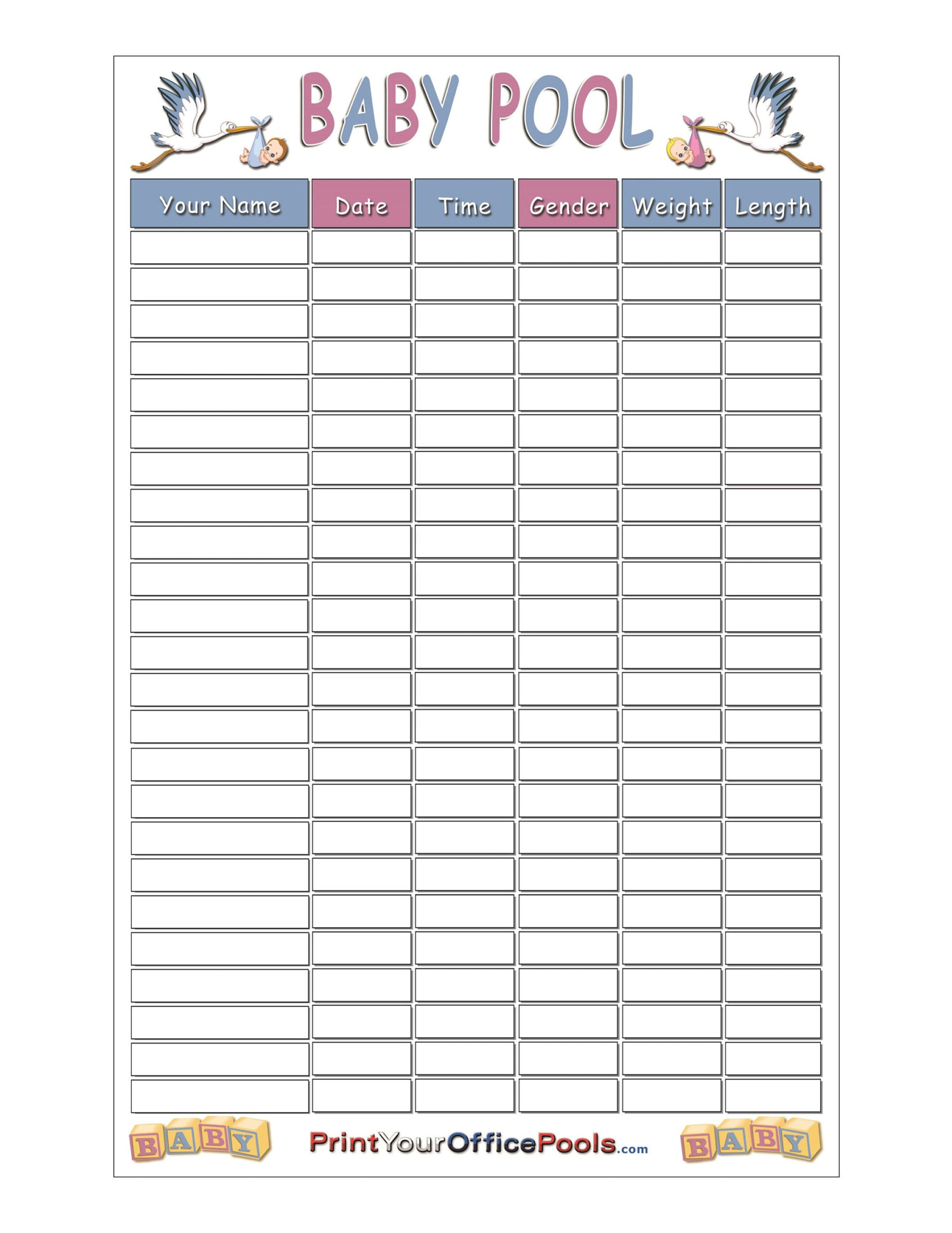 Instant Download Baby Birth Pool Guess Game Pregnancy Due Date throughout Free Printable Baby Pool Template