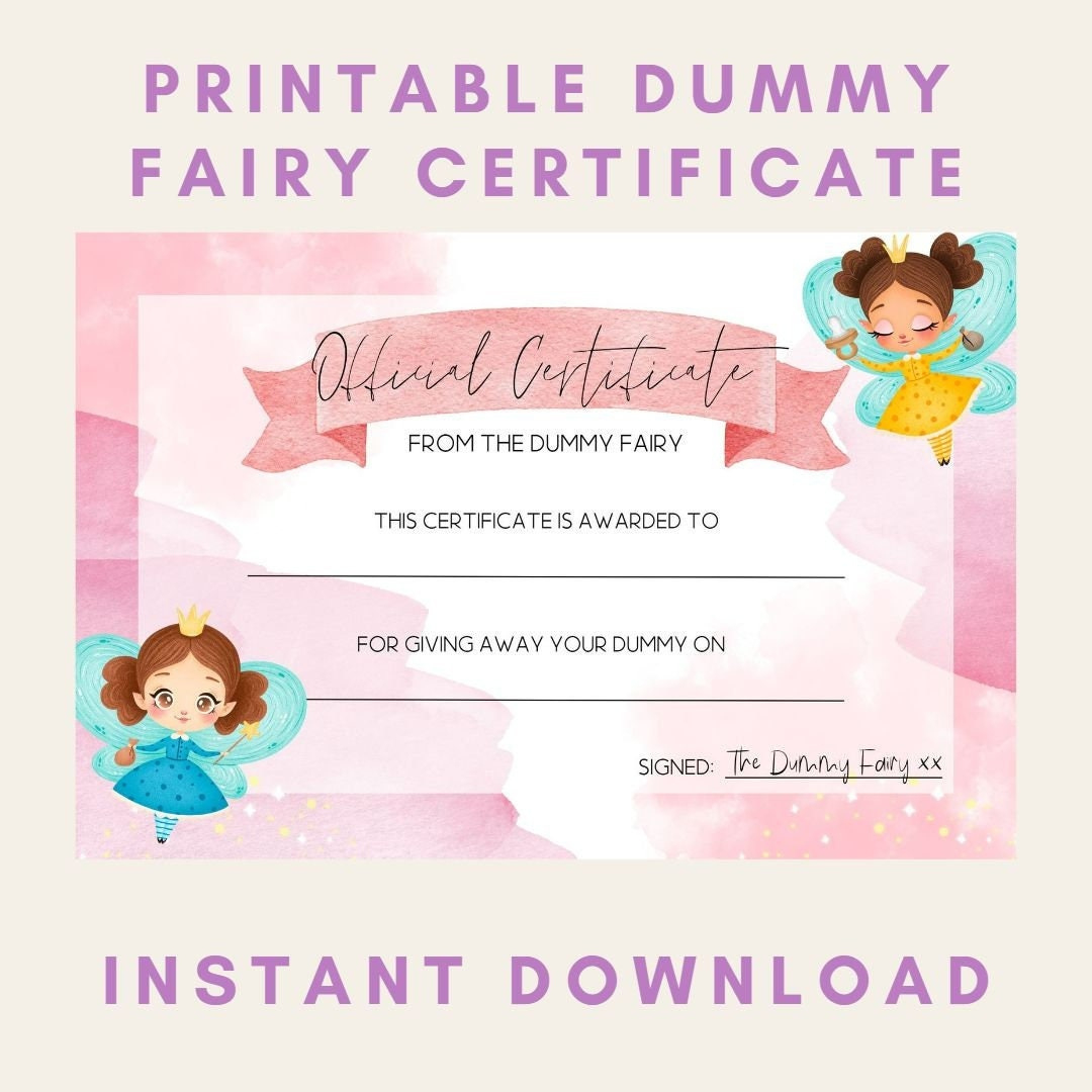 Instant Download Dummy Fairy Certificate Pink Printable, Size A4 inside Free Printable Dummy Fairy Letter Template