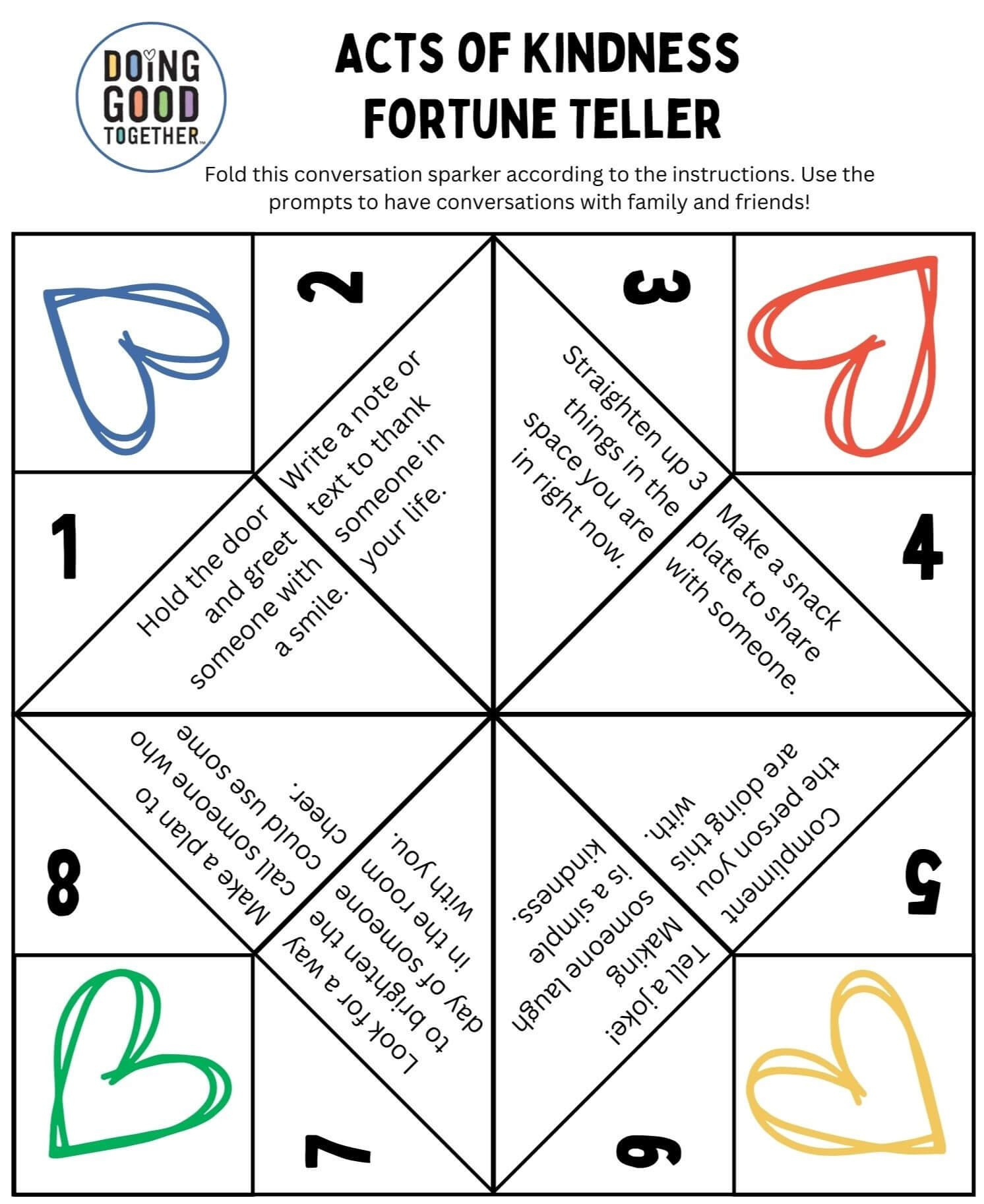 Kindness Fortune Tellers—Free Printables For Kids — Doing Good pertaining to Free Printable Fortune Teller Template