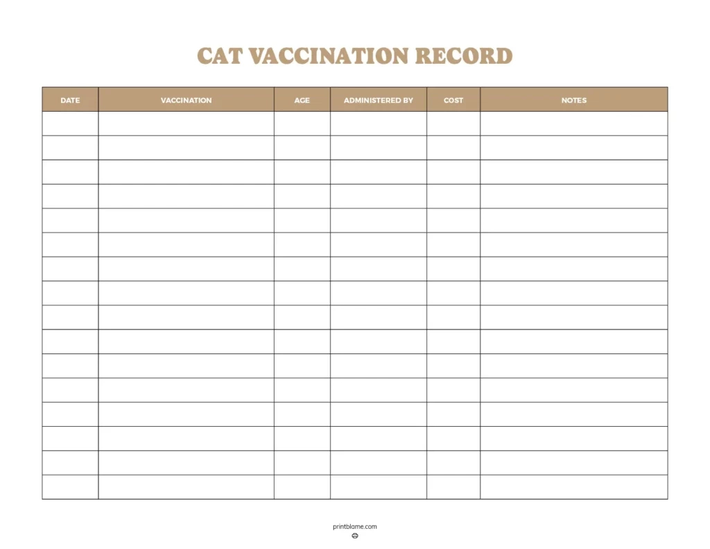 Kitten Vaccination Record Free Printable - 16 Cat Vaccine Logs throughout Free Printable Cat Vaccination Feline Vaccination Record Template