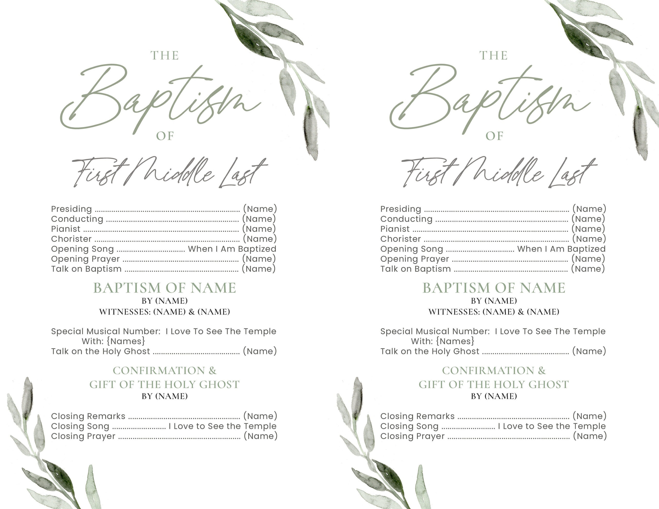 Lds Baptism Program - 1/2 Sheet Baptism Program Lds - Editable intended for Free Printable Baptism Program Template