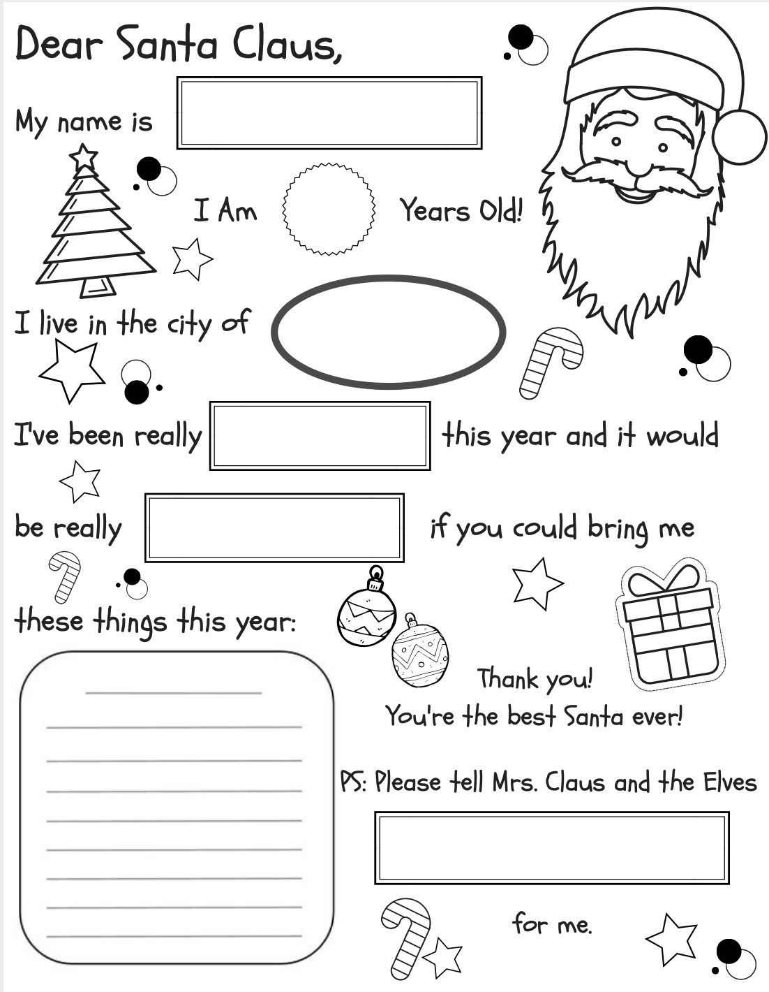 Letter To Santa Fill-In Coloring Page {Free Printable} for Free Printable Dear Santa Template