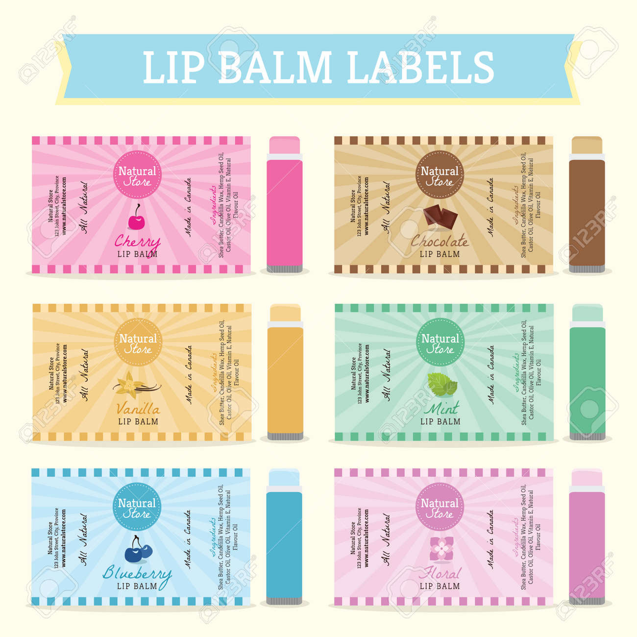 Lip Balm Labels Template Set Vector Illustration Royalty Free Svg regarding Free Printable Chapstick Label Template