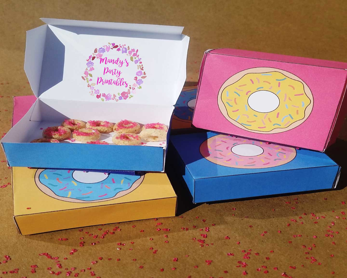 Mini Donut Boxes-Free Printable - Mandy&amp;#039;S Party Printables inside Free Printable Donut Box Template