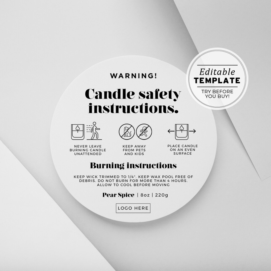 Minimalist Candle Warning Label Template, Printable Candle Safety regarding Free Printable Candle Warning Labels Template