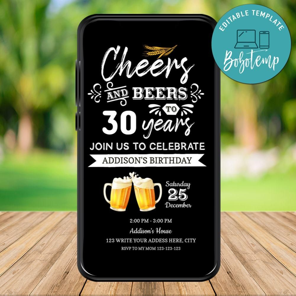 Mobile Cheers And Beers Birthday Electronic Invite Invitation regarding Free Printable Cheers And Beers Invitation Template Free