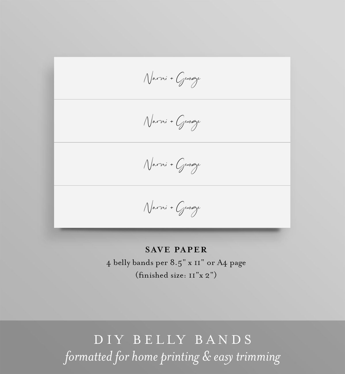 Modern Belly Band Printable, Diy Minimalist Simple Wedding pertaining to Free Printable Belly Band Template