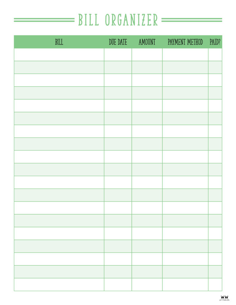 Monthly Bill Organizers - 18 Free Printables | Printabulls in Free Printable Bill Tracker Template