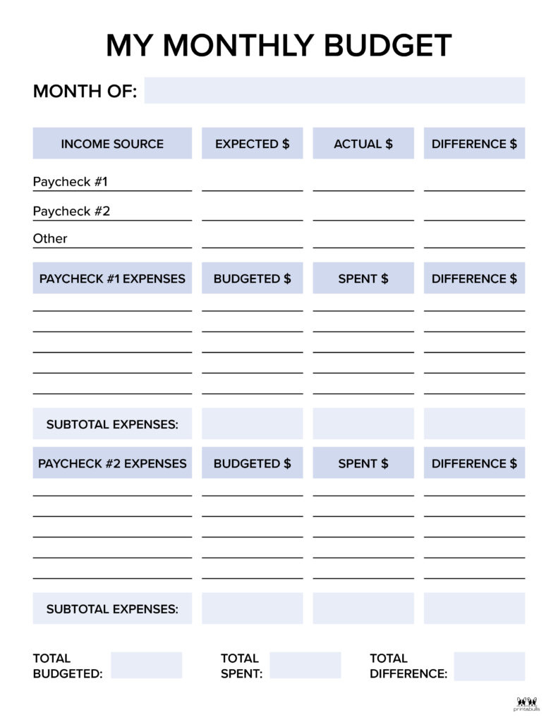 Monthly Budget Planners - 20 Free Printables | Printabulls pertaining to Free Printable Budget Worksheet Template