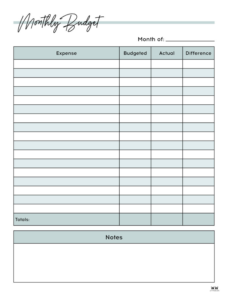Monthly Budget Planners - 20 Free Printables | Printabulls with Free Printable Blank Budget Template