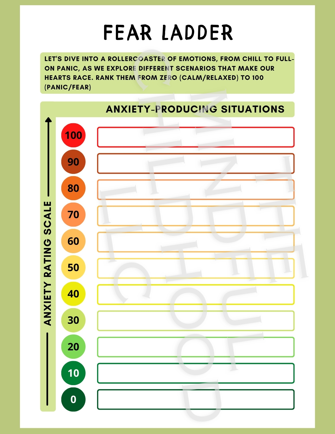 Overcoming Fear Worksheet (Fear Ladder) - Classful in Free Printable Fear Ladder Template