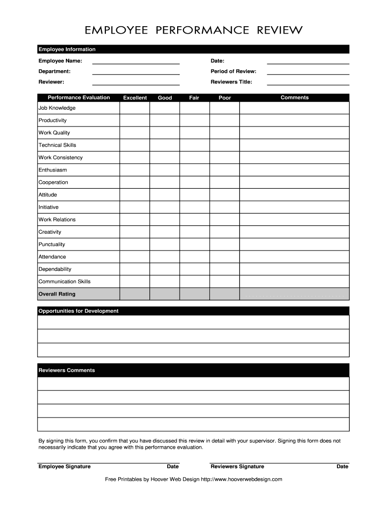 Performance Evaluation Form - Fill Online, Printable, Fillable intended for Free Printable Employee Review Template