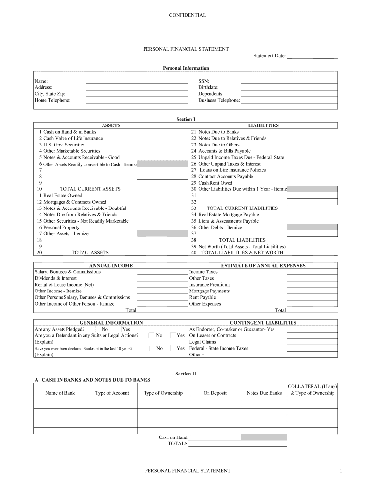 Personal Financial Statement Template - Fill Online, Printable within Free Printable Financial Statement Template