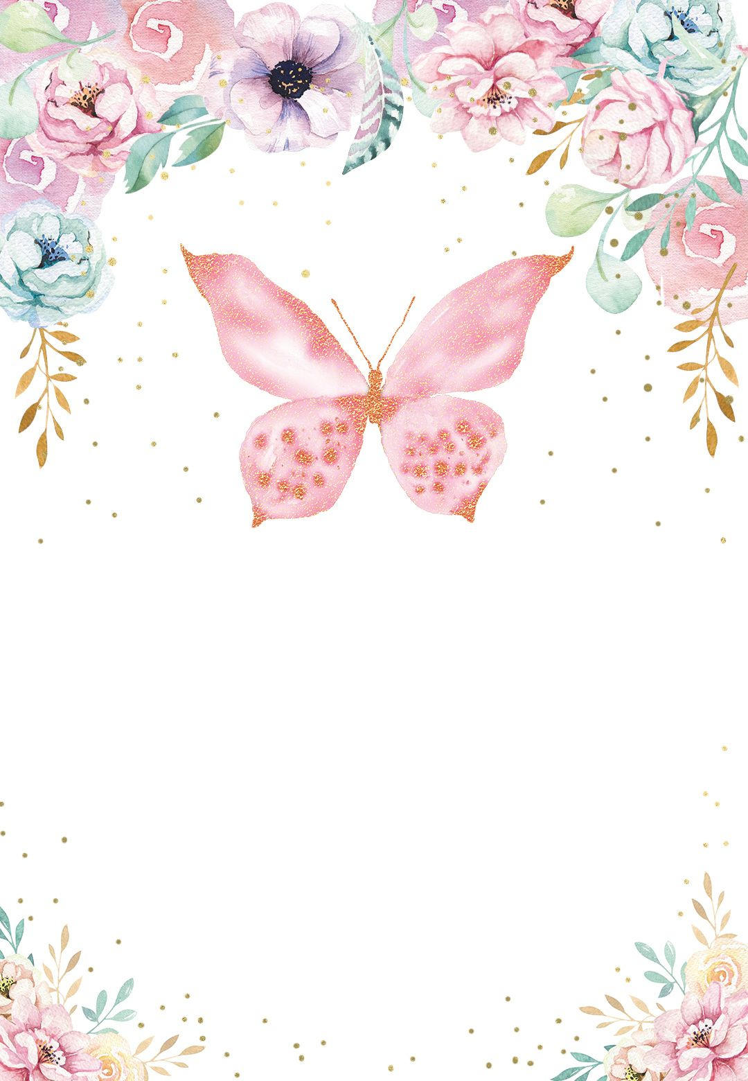 Pink Glitter Butterfly - Birthday Invitation Template (Free in Free Printable Butterfly Invitation Template