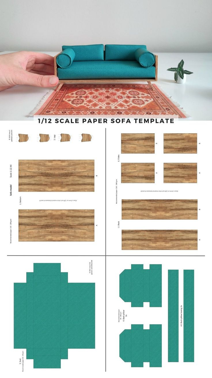 Printable 1/12 Scale Paper Sofa Template pertaining to Free Printable Dollhouse Furniture Template