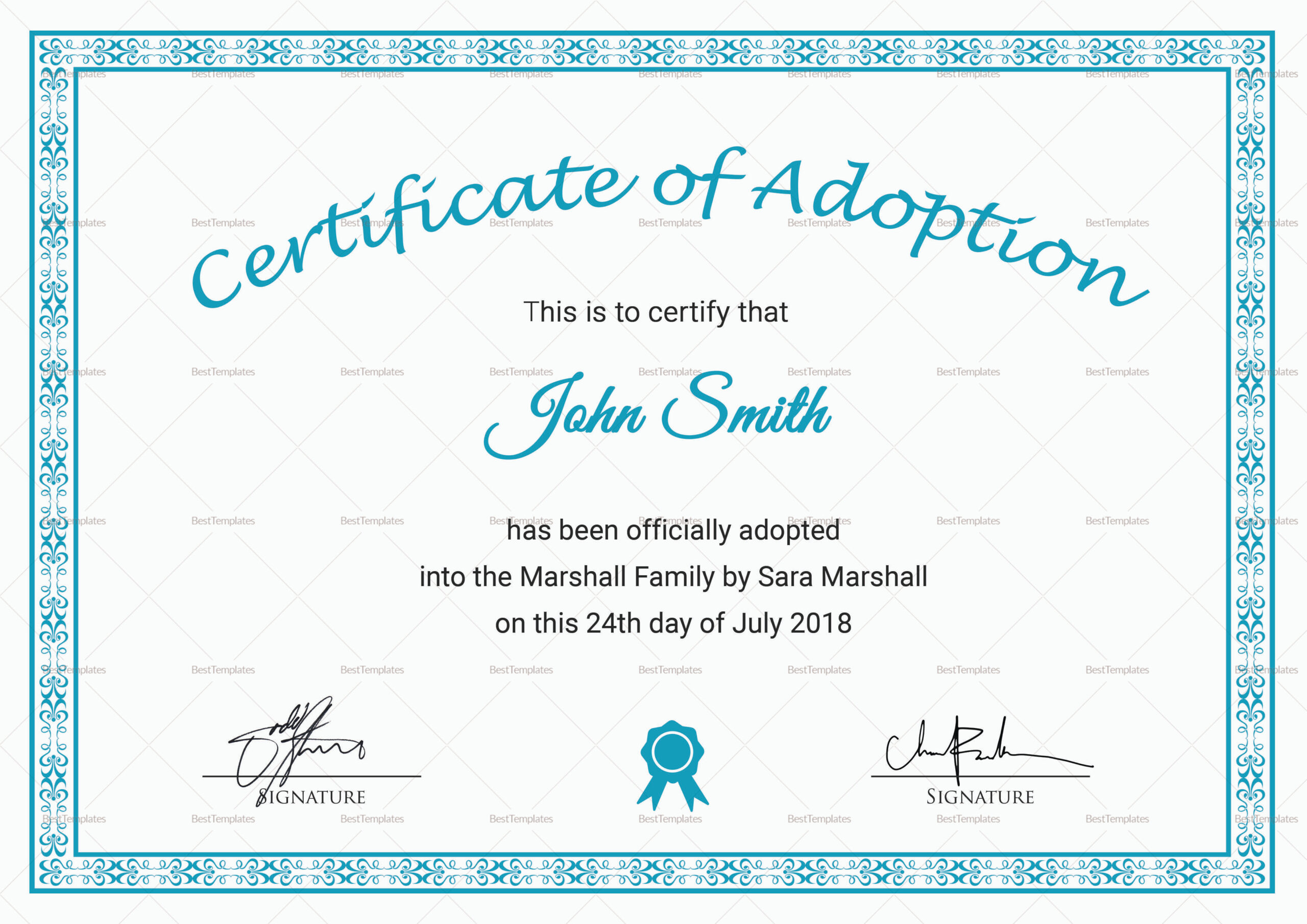 Printable Adoption Certificate Design Template In Psd, Word with Free Printable Adoption Certificate Template