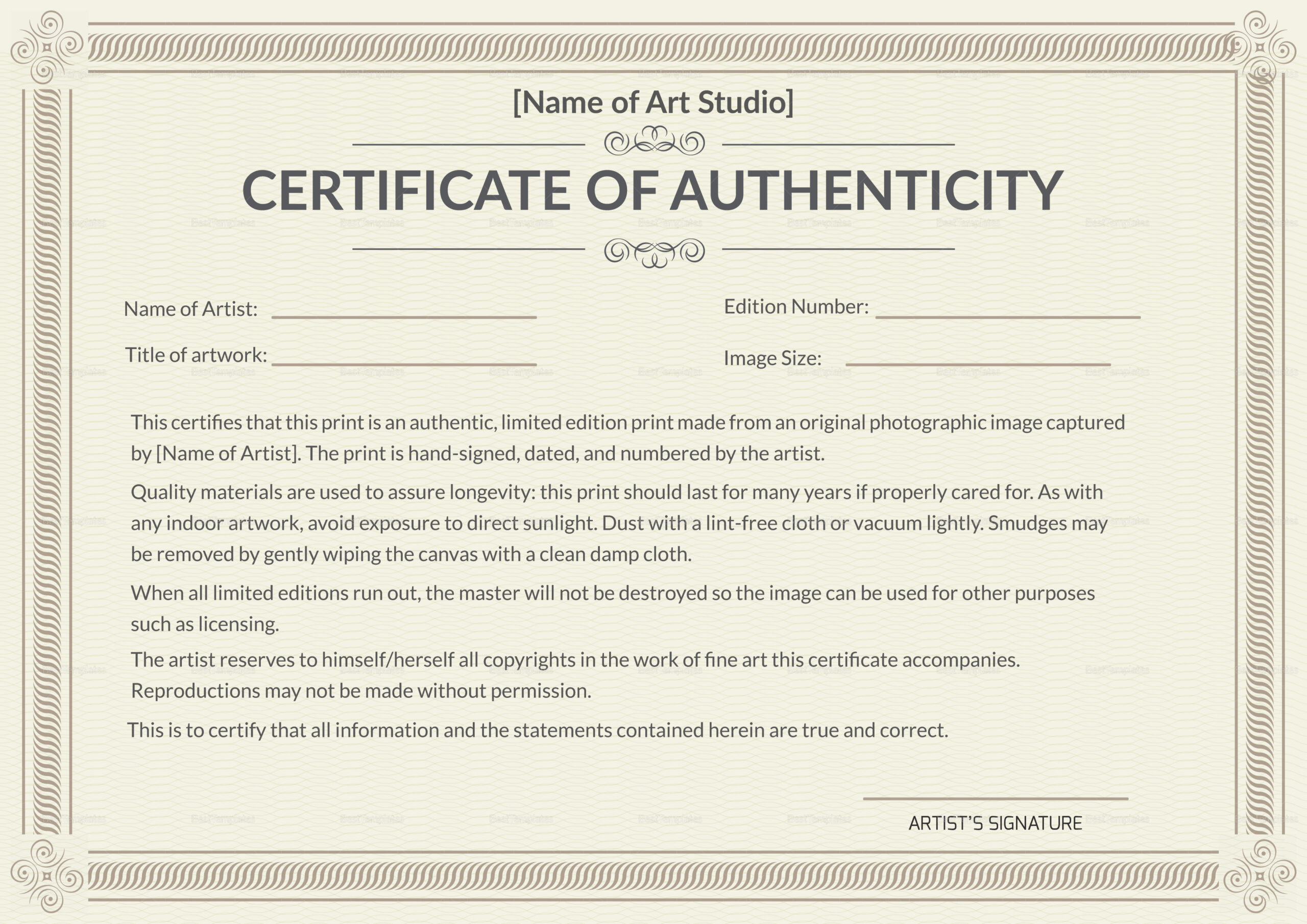 Printable Authenticity Certificate Design Template In Psd, Word with regard to Free Printable Certificate of Authenticity Template