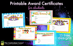 Printable Award Certificates – The Curriculum Corner 123 regarding Free Printable Award Template For Students