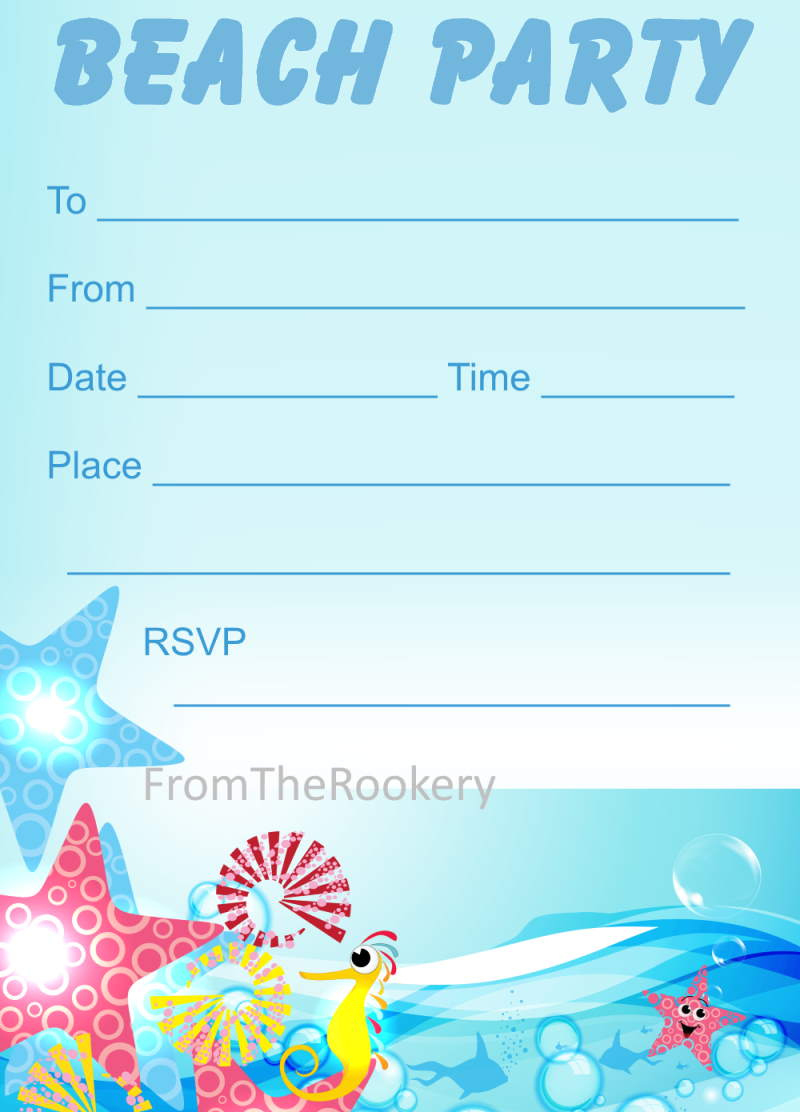 Printable Beach Party Invitations pertaining to Free Printable Beach Party Invitations Template