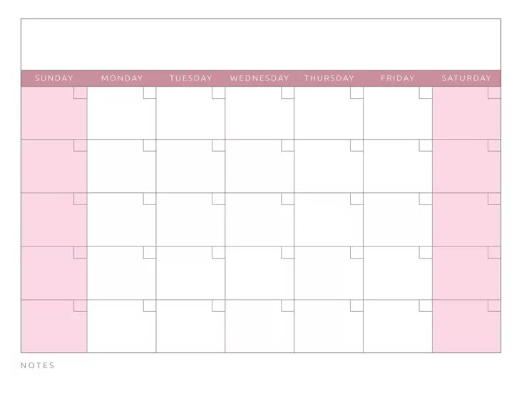 Free Printable Blank Monthly Calendar Template