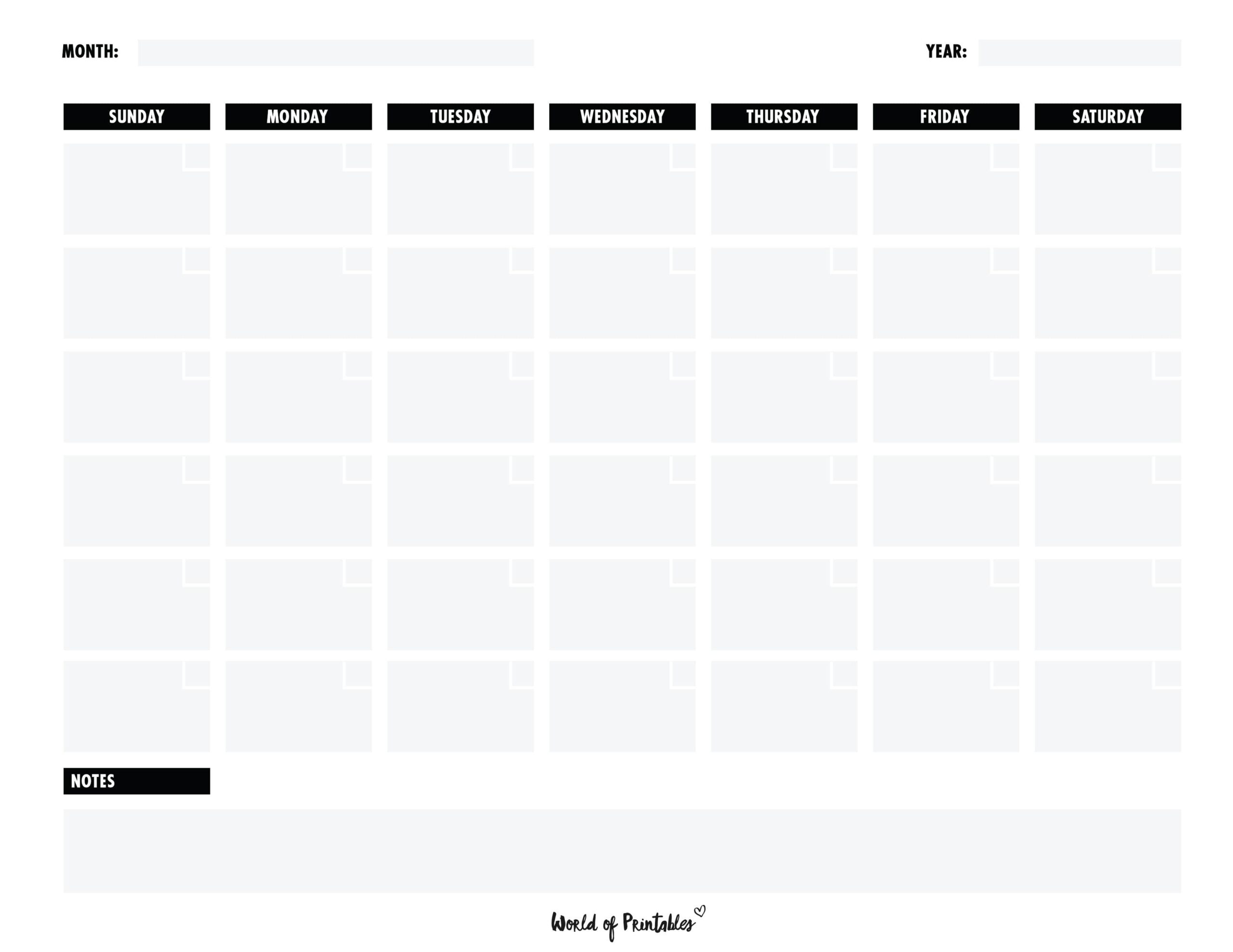 Printable Blank Calendar Templates - World Of Printables with Free Printable Blank Wall Template Printable