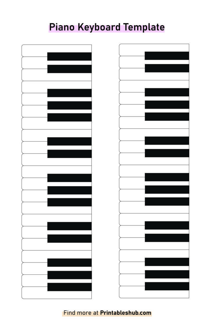 Printable Blank Piano Keyboard In Landscape Format Templates intended for Free Printable Blank Piano Keyboard Template