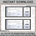 Printable Boarding Pass Ticket Template | Fake Plane Ticket | Trip For Free Printable Airline Ticket Template