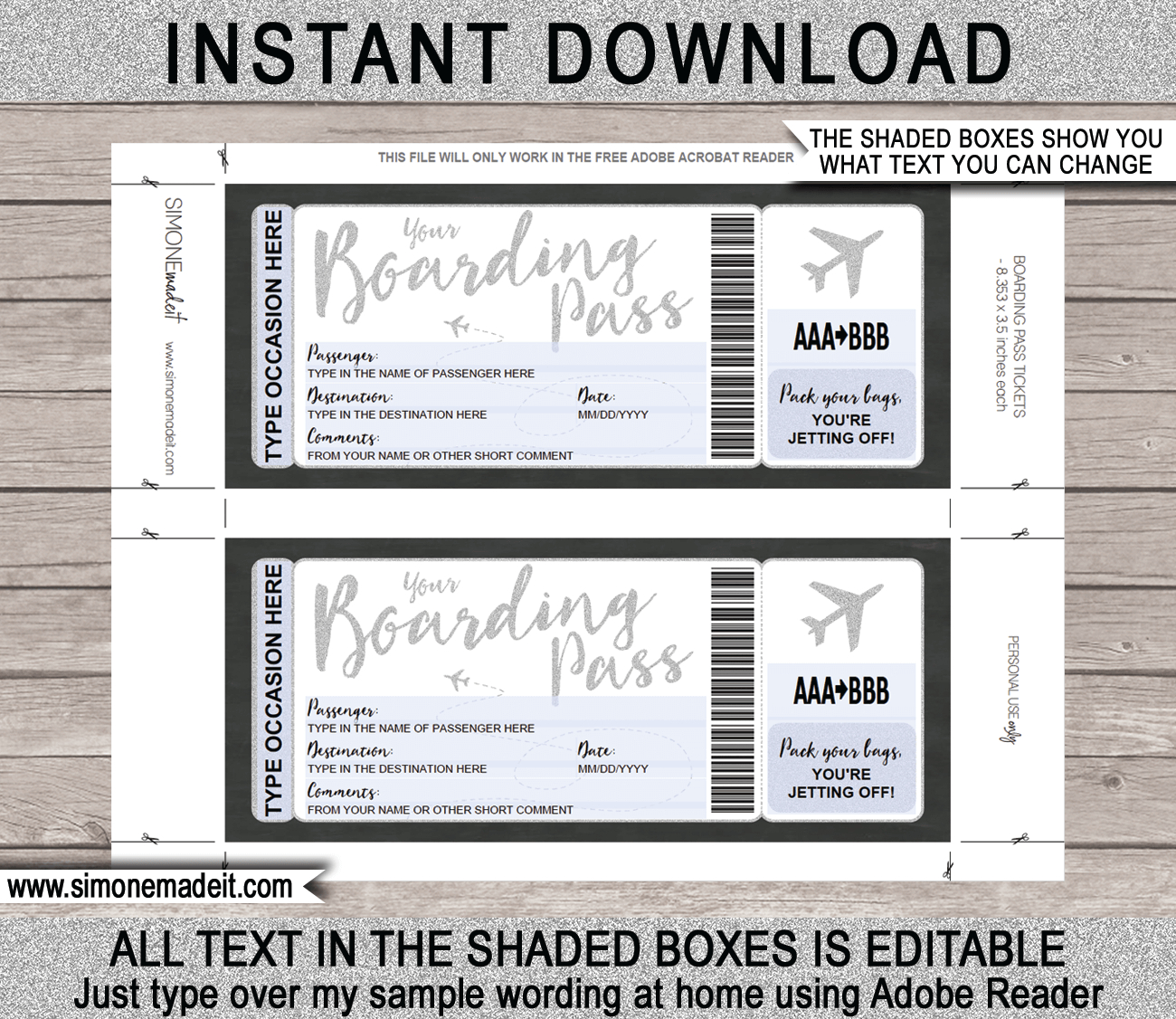 Printable Boarding Pass Ticket Template | Fake Plane Ticket | Trip for Free Printable Airline Ticket Template