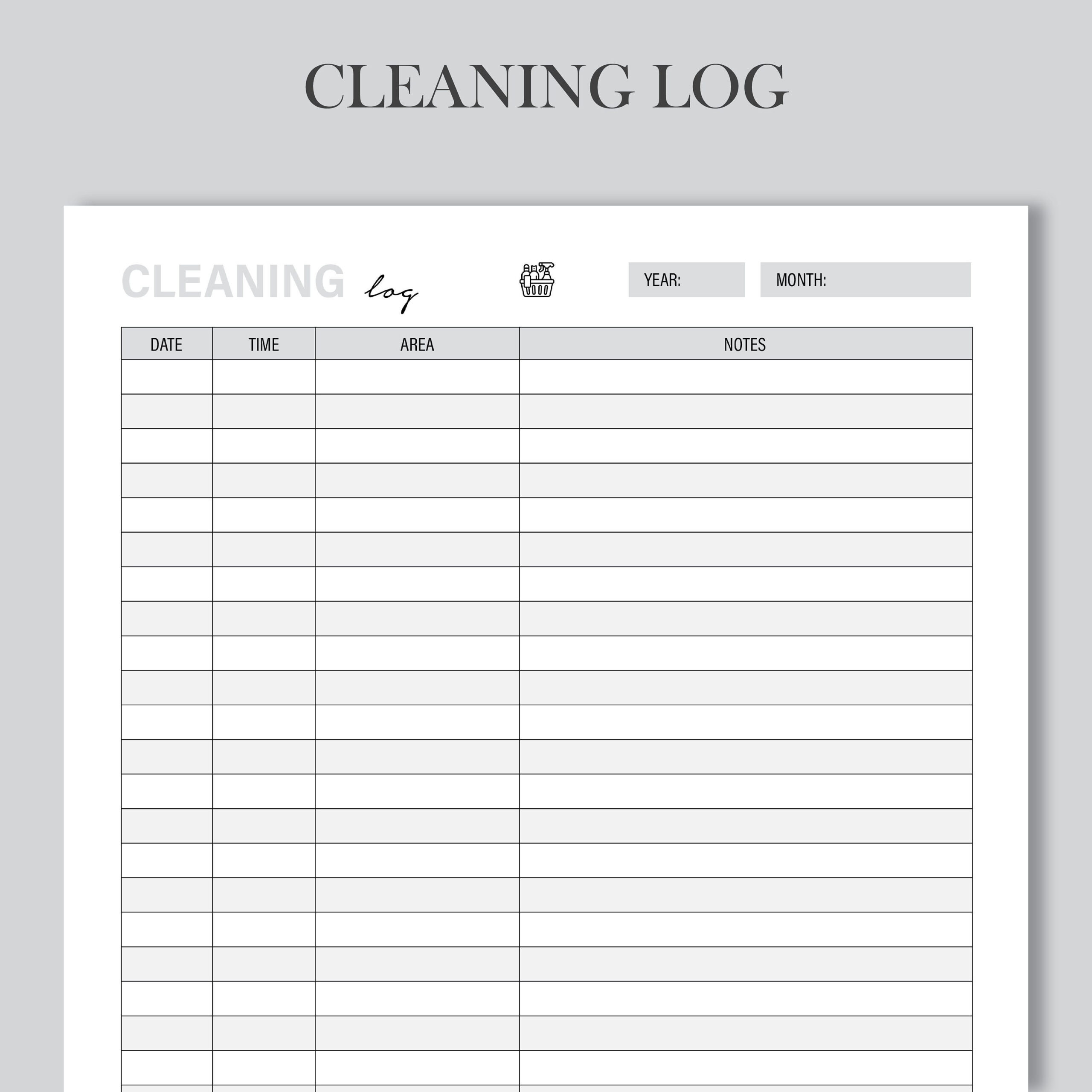 Printable Cleaning Log, Cleaning Tracker, Cleaned, House Keeping regarding Free Printable Cleaning Log Template