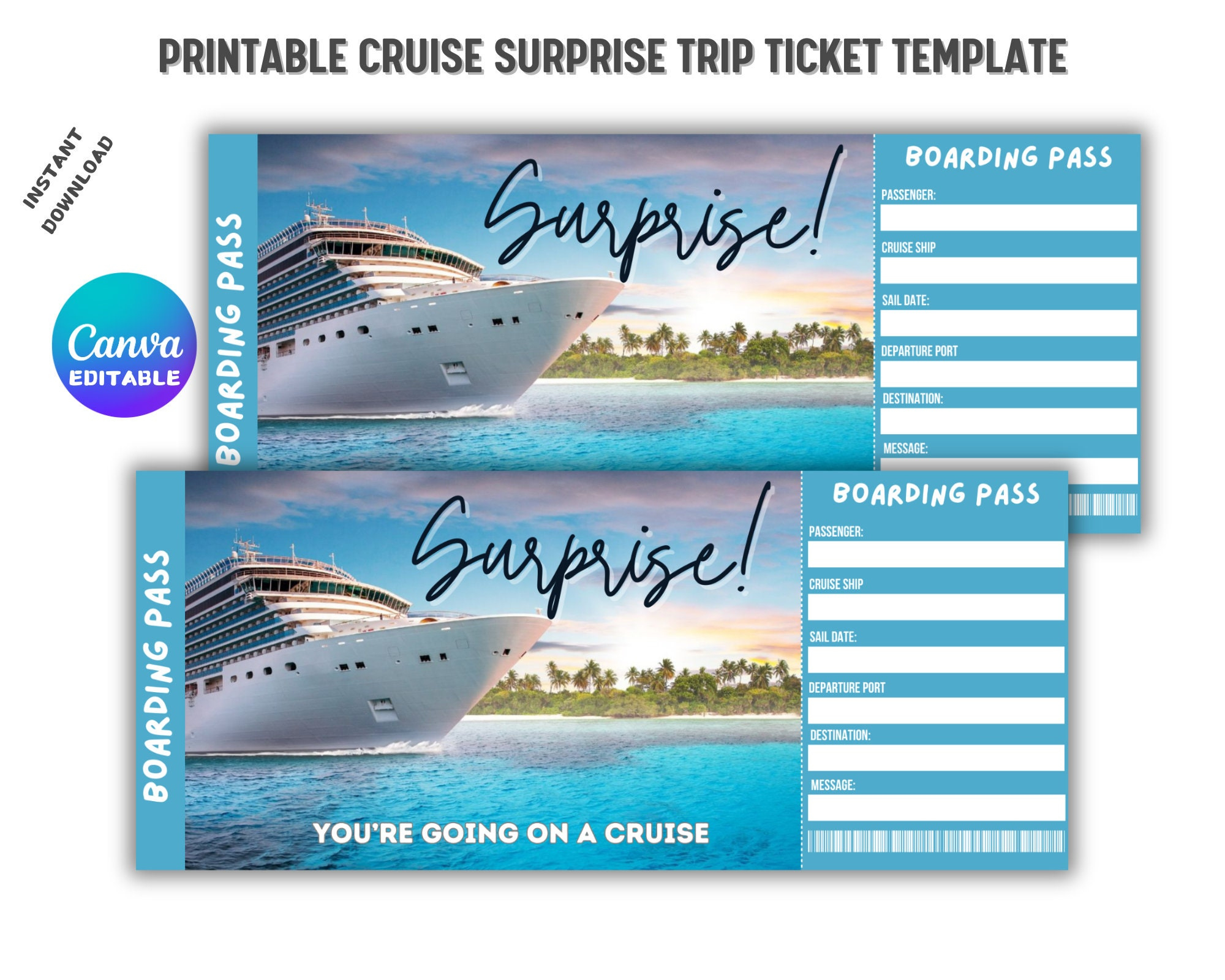 Printable Cruise Trip Ticket Template, Surprise Ticket, Gift Ticket throughout Free Printable Cruise Ticket Template