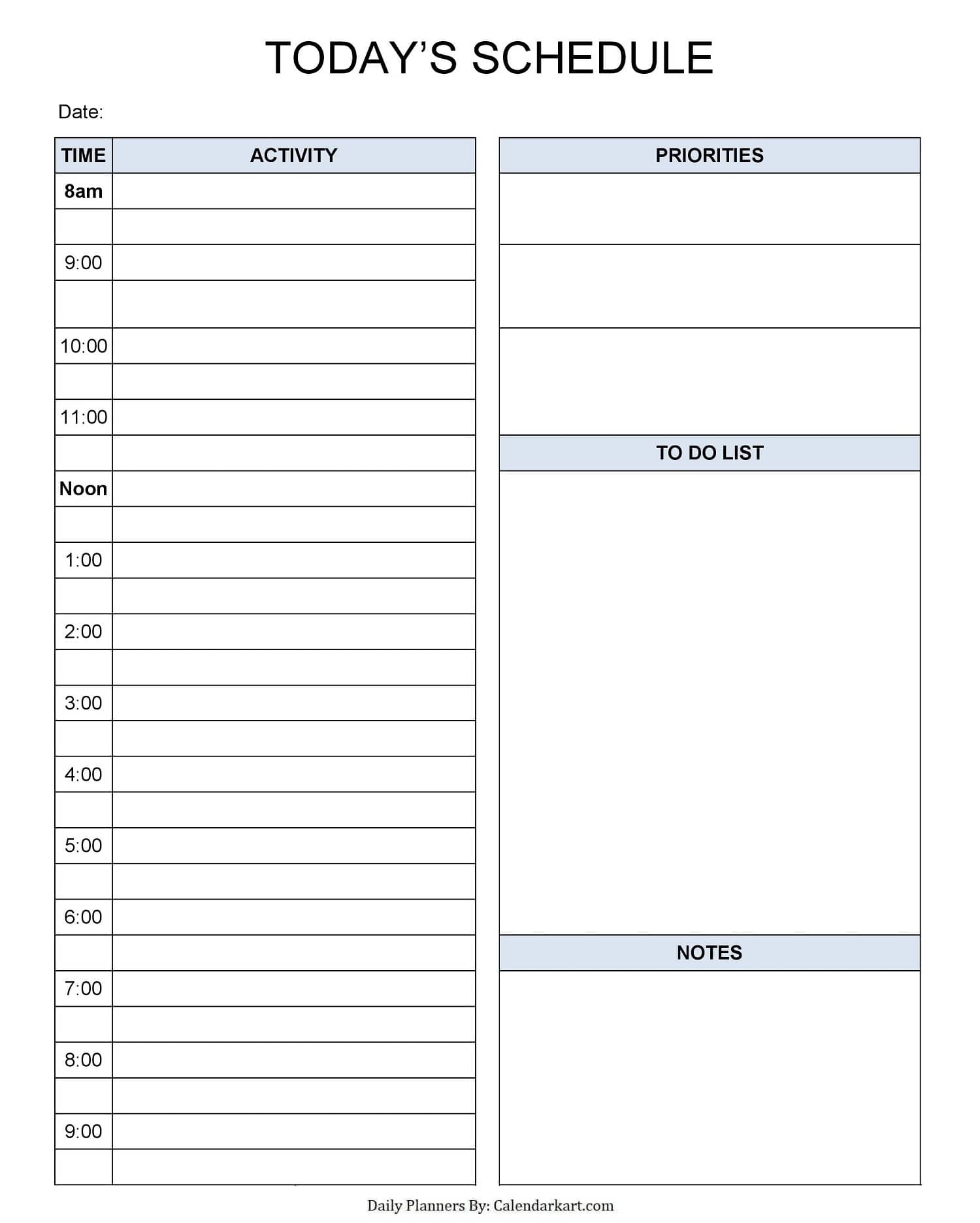 Printable Daily Planner Template | Calendarkart pertaining to Free Printable Daily Calendar Template