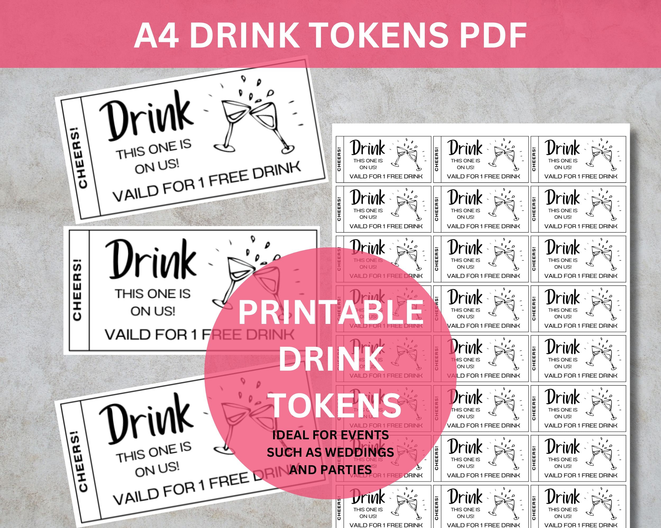 Printable Drink Tokens Pdf, Wedding Drink Tickets, Free Drink pertaining to Free Printable Drink Voucher Template