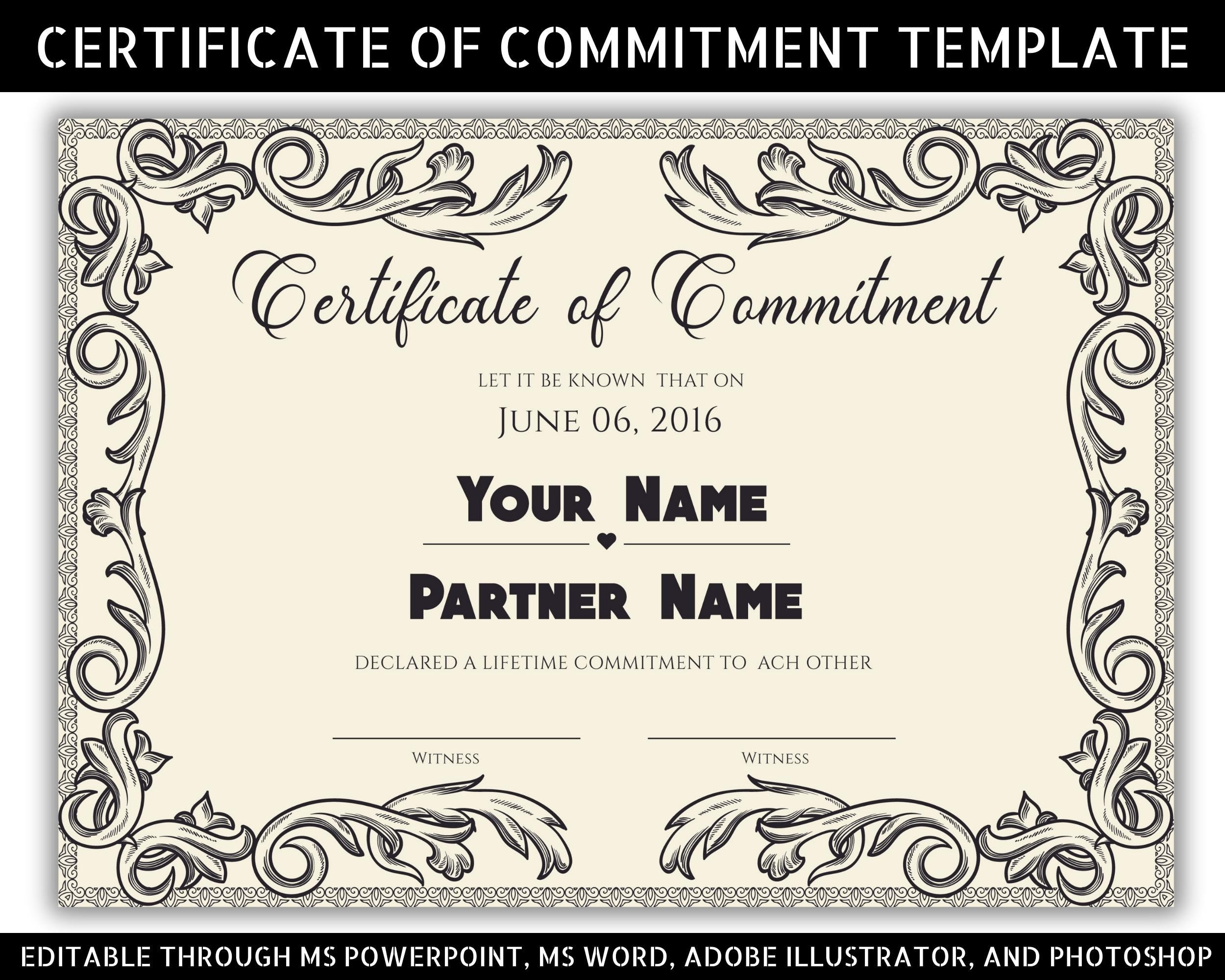 Printable Editable Certificate Of Commitment Template, Commitment within Free Printable Certificate Of Commitment Template