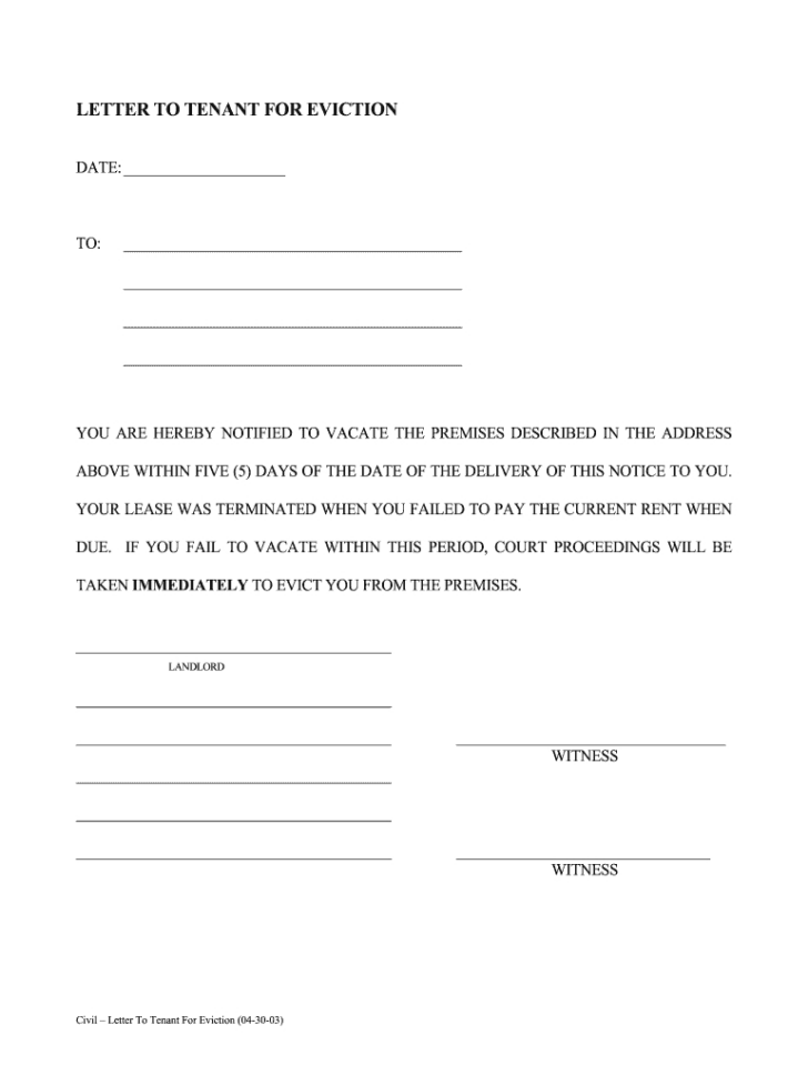 Free Printable Eviction Notice Template Uk