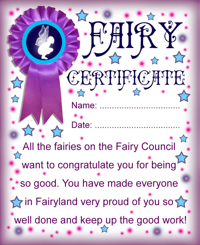 Printable Fairy Certificate: Well Done For Being Good - Rooftop with regard to Free Printable Dummy Fairy Letter Template