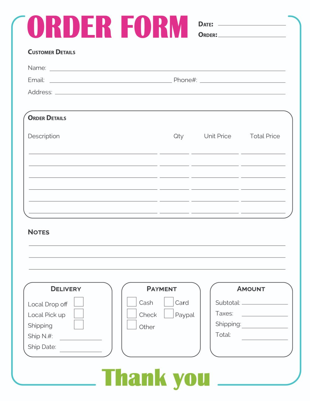 Printable Order Form Template (2 Options) inside Free Printable Forms And Template