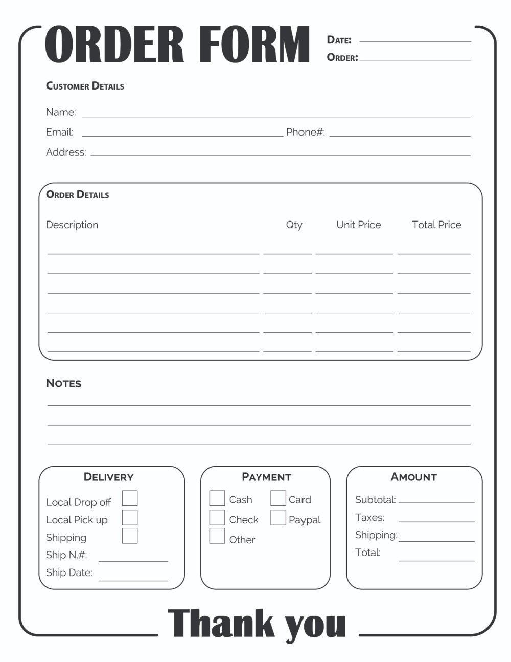 Printable Order Form Template (2 Options) throughout Free Printable Cake Order Form Template