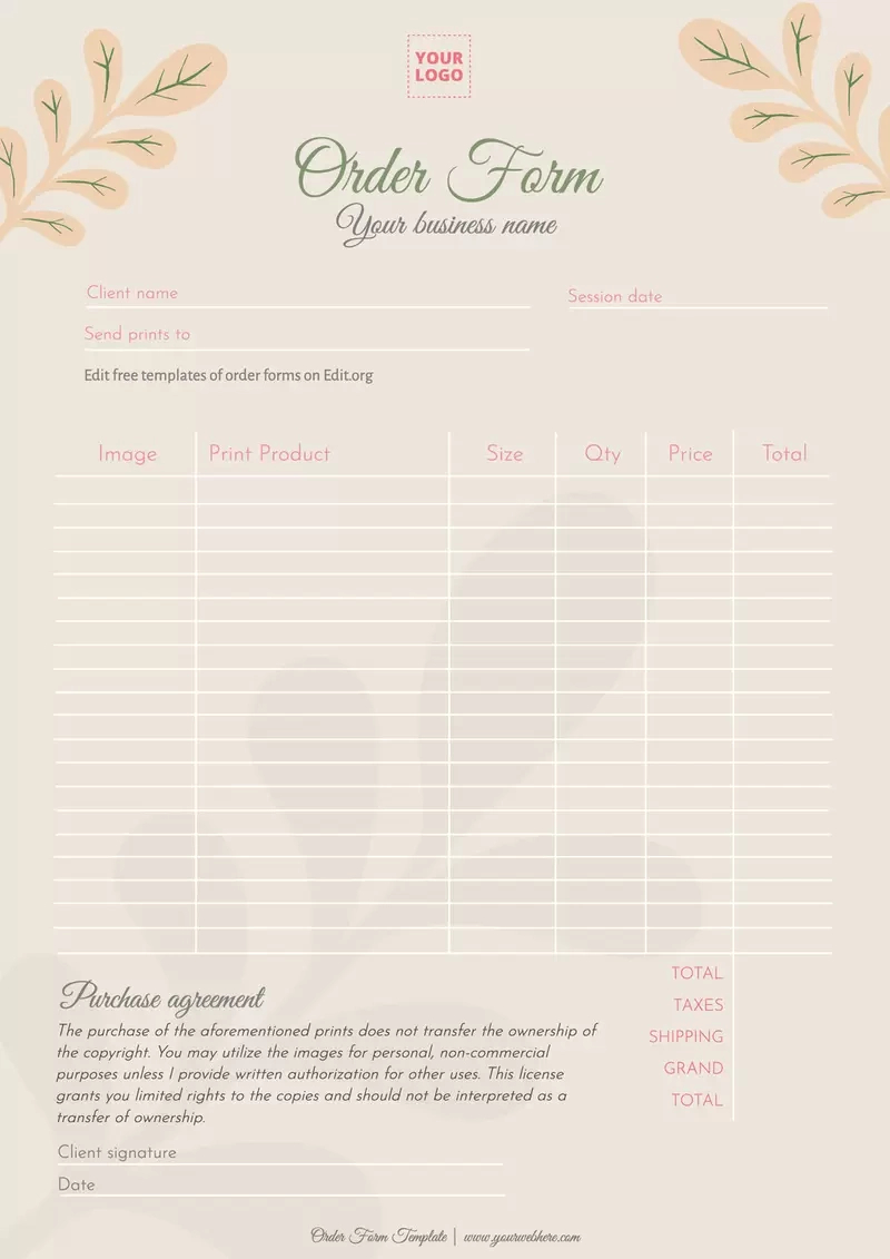 Printable Order Form Templates with regard to Free Printable Business Forms Template