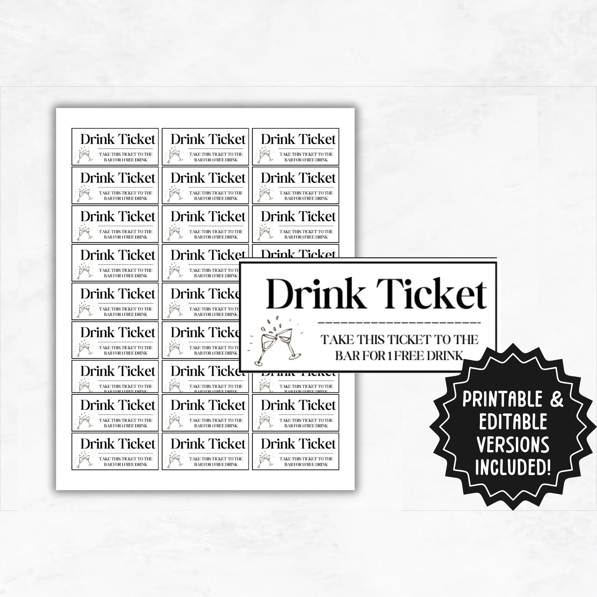 Printable Party Drink Tickets Editable Drink Voucher Template for Free Printable Drink Ticket Template