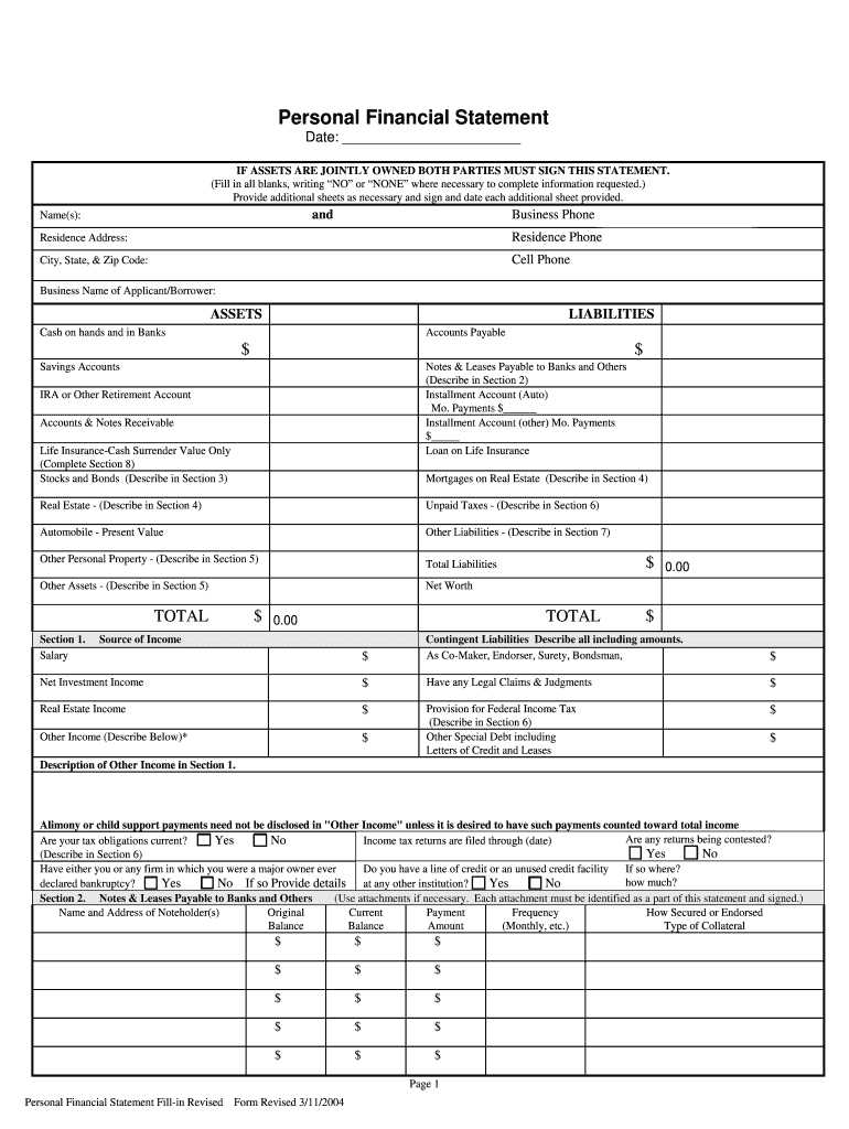 Printable Personal Financial Statement - Fill Online, Printable regarding Free Printable Financial Statement Template