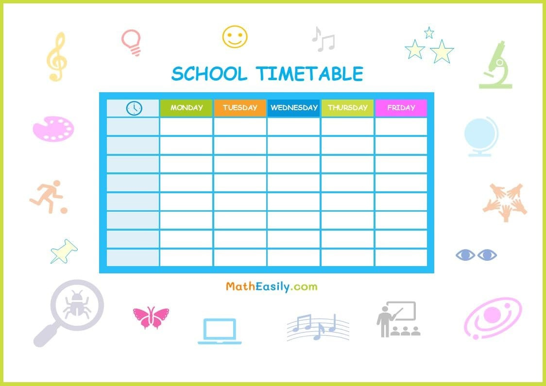 Printable School Timetable Template Free Download in Free Printable Class Schedule Template